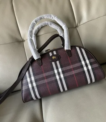 Burberry Check Canvas Bowling Bag with Leather Trim 33.5×12.5×17cm #A65001
