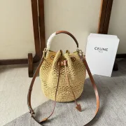 CLARA CELINE CLASSIC PANIER IN RAFFIA AND CALFSKIN #A49281 CLARA CELINE CLASSIC PANIER IN RAFFIA AND CALFSKIN #A49281