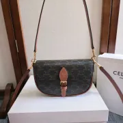 Celine Triomphe Pattern Saddle Bag in Brown and Black for Timeless Elegance size:20×14×5cm #A54102 Celine Triomphe Pattern Saddle Bag in Brown and Black for Timeless Elegance size:20×14×5cm #A54102