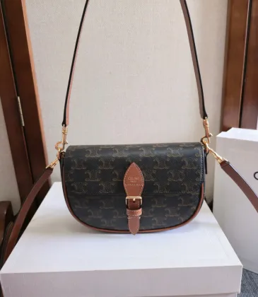Celine Triomphe Pattern Saddle Bag in Brown and Black for Timeless Elegance size:20×14×5cm #A54102 Celine Triomphe Pattern Saddle Bag in Brown and Black for Timeless Elegance size:20×14×5cm #A54102