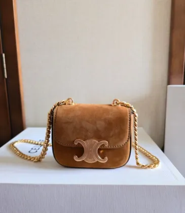 Celine Women's Mini Crossbody Bag - Tan Suede Leather, Gold-Tone Triomphe Logo Chain Strap, Luxury Compact Shoulder Bag for Fashion Enthusiasts #A56846 Celine Women's Mini Crossbody Bag - Tan Suede Leather, Gold-Tone Triomphe Logo Chain Strap, Luxury Compact Shoulder Bag for Fashion Enthusiasts #A56846