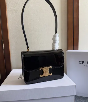 Chic Black Patent Leather Celine Handbag With Signature Gold Hardware For Fashionistas size:18×13×6cm #A54348 Chic Black Patent Leather Celine Handbag With Signature Gold Hardware For Fashionistas size:18×13×6cm #A54348