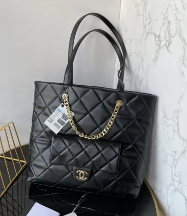CHANEL Calfskin Quilted Pocket Shopping Tote Black #A49154 CHANEL Calfskin Quilted Pocket Shopping Tote Black #A49154