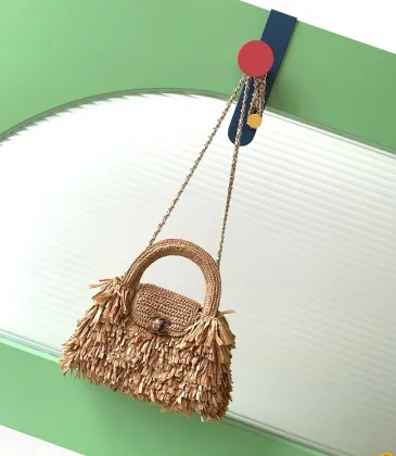 Chanel AS4416 Raffia Tassel Mini Top Handle Bag Gold CC Chain Crossbody Handbag #A65962