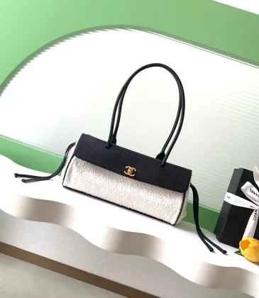 Chanel AS6288 26S Two Tone Barrel Bag Caviar &amp; Shearling Gold CC Top Handle Handbag #A65957