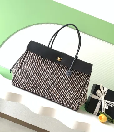 Chanel AS6289 26S Tweed Barrel Bag Vintage Gold CC Top Handle Leather Trim Handbag #A65960