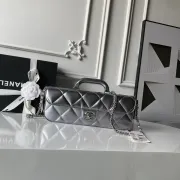 Chanel Silver black Quilted Top Handle Chain Shoulder Bag #A63811