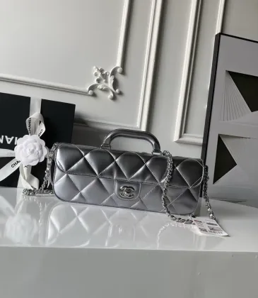 Chanel Silver black Quilted Top Handle Chain Shoulder Bag #A63811 Chanel Silver black Quilted Top Handle Chain Shoulder Bag #A63811