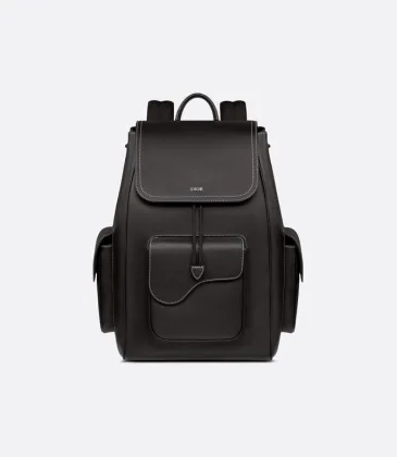D-ior Black Leather Backpack With Minimalist Design And Functional Pockets For Timeless Utility#A50067