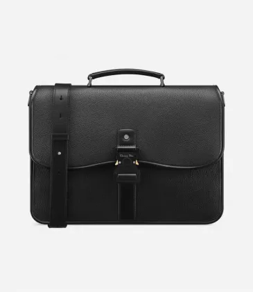 D-ior Black Leather Briefcase With Signature Lock And Versatile Carry Options size:16×7×0.8cm #A54104