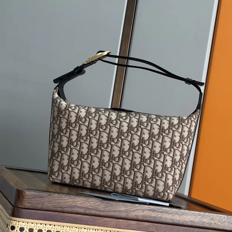 Dior Jett Vintage Oblique Jacquard Shoulder Bag Gold CD Buckle Mini Underarm Handbag #A65968