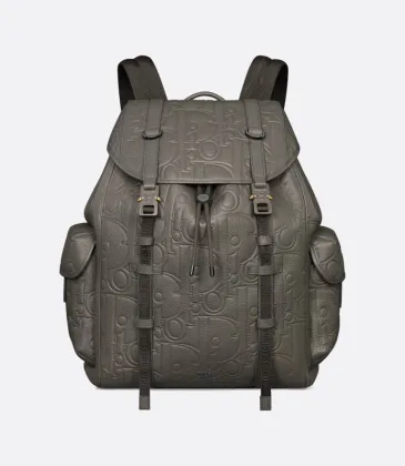 D-ior Men's Grey Embossed Leather Backpack with Signature Hardware - Luxury Fashion for Urban &amp; Travel Essentials A205 #A57316
