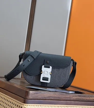 D-ior Small Saddle Messenger Bag – Anthracite Gray Oblique Canvas &amp; Grained Calfskin with Aluminum Buckle #A59162