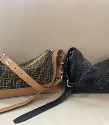 Fendi Brown And Beige FF Logo Jacquard Fabric Shoulder Bag With Leather Trims size:34×22 #A54307 Fendi Brown And Beige FF Logo Jacquard Fabric Shoulder Bag With Leather Trims size:34×22 #A54307