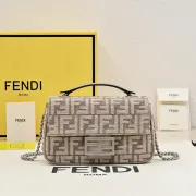 Fendi FF - Patterned Canvas Crossbody Bag With Chain Strap For Timeless Luxury Looks Style Style size:24×14×7cm #A54313 Fendi FF - Patterned Canvas Crossbody Bag With Chain Strap For Timeless Luxury Looks Style Style size:24×14×7cm #A54313