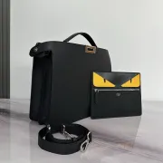 Fendi Leather Briefcase And Monster - Eye Pouch Set In Black With Yellow Accents #A51530 Fendi Leather Briefcase And Monster - Eye Pouch Set In Black With Yellow Accents #A51530