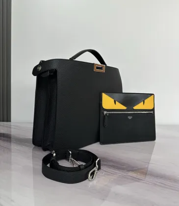 Fendi Leather Briefcase And Monster - Eye Pouch Set In Black With Yellow Accents #A51530 Fendi Leather Briefcase And Monster - Eye Pouch Set In Black With Yellow Accents #A51530