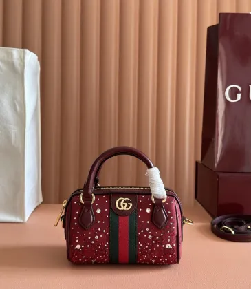 Gucci 781490 Mini Boston Top Handle Bag - Wine Red with Crystal Embellishments &amp; Web Stripe #A60525