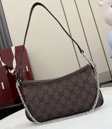 Gucci 875847 Vintage GG Supreme Brown Canvas Silver Chain Underarm Shoulder Handbag #A66008