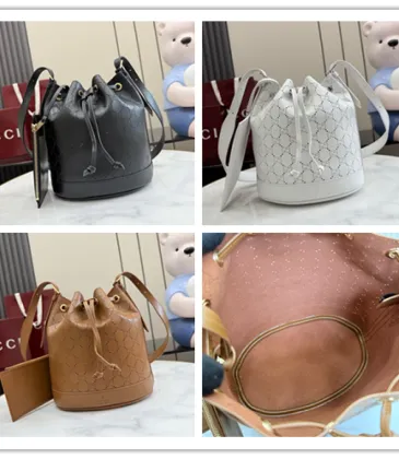 Gucci A002GW Perforated Leather Bucket Bag Drawstring Gold Hardware 20.5cm #B67270