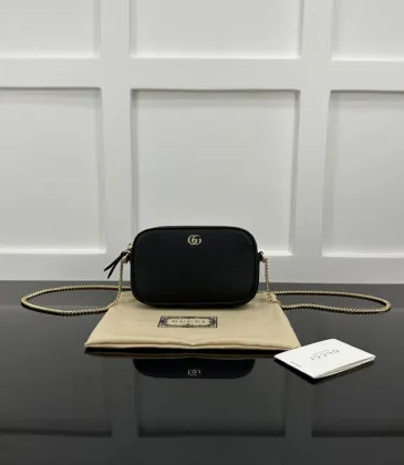 Gucci Black Pebbled Leather GG Marmont Mini Camera Bag with Gold Chain Strap 772759 #A58343