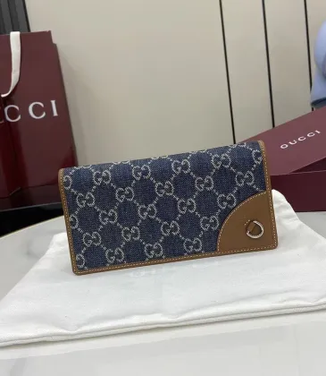 Gucci 821802 GG Denim Leather Trim Bi-fold Long Wallet Snap Card Holder Purse #A65973