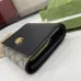 Gucci GG Canvas Compact Wallet with Black Leather Interior, Gold Accents, Classic Pattern &amp; Multiple Card Slots for Women #A56008