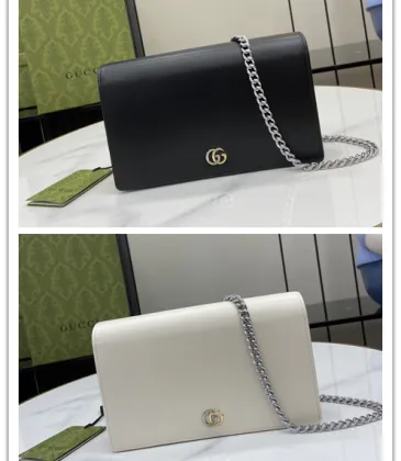 Gucci Black/White Leather Chain Shoulder Bag With Iconic Double G Hardware size:20×12×4cm #A54063 Gucci Black/White Leather Chain Shoulder Bag With Iconic Double G Hardware size:20×12×4cm #A54063