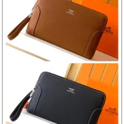 Hermès Leather Zip - Around Wristlet Clutches In Brown And Black With Branded Detailing #A50707 Hermès Leather Zip - Around Wristlet Clutches In Brown And Black With Branded Detailing #A50707