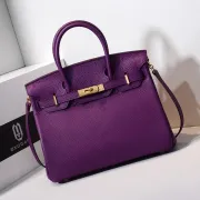 Hermes Purple Leather Birkin Handbag with Gold Hardware #A63897 Hermes Purple Leather Birkin Handbag with Gold Hardware #A63897