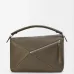 Loewe Puzzle Bag - Olive Green Grained Leather, Geometric Design, Top Handle &amp; Adjustable Strap, Luxury Shoulder Bag for Women #A56876