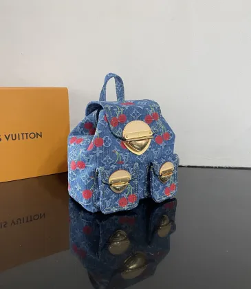 Louis Vuitton Denim Cherry Print Backpack With Gold - Tone Hardware #A52594 Louis Vuitton Denim Cherry Print Backpack With Gold - Tone Hardware #A52594