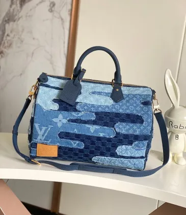 LV Original M15277 Sac Speedy Bandoulière 40 | Denim Patchwork Travel Bag with Koi Fish Motif #A60256