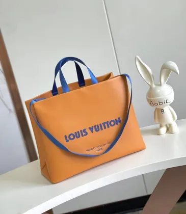 Louis Vuitton Orange Leather Tote Bag With Contrast Blue Straps And Branding size:40×32×16cm #A53920 Louis Vuitton Orange Leather Tote Bag With Contrast Blue Straps And Branding size:40×32×16cm #A53920