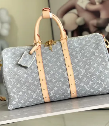 Louis Vuitton Denim Monogram Keepall Bandoulière Bag With Leather Trim And Gold Hardware #A50836 Louis Vuitton Denim Monogram Keepall Bandoulière Bag With Leather Trim And Gold Hardware #A50836