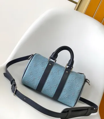 Louis Vuitton Speedy Bandoulière Bag In Light Blue Monogram Canvas With Black Leather Trim #A50808 Louis Vuitton Speedy Bandoulière Bag In Light Blue Monogram Canvas With Black Leather Trim #A50808