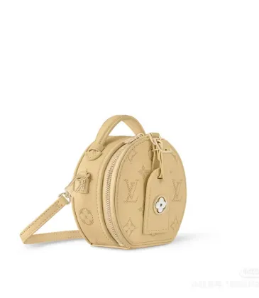 Louis Vuitton Beige Embossed Monogram Round Crossbody Bag With Mini Tag And Strap #A50891 Louis Vuitton Beige Embossed Monogram Round Crossbody Bag With Mini Tag And Strap #A50891