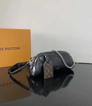 Louis Vuitton Black Leather Shoulder Bag With Silver Chain Strap And Monogram Tag #A50838 Louis Vuitton Black Leather Shoulder Bag With Silver Chain Strap And Monogram Tag #A50838