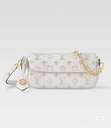 Louis Vuitton White Perforated Monogram Crossbody Bag With Pink Flower Accent And Mixed Straps #A50892 Louis Vuitton White Perforated Monogram Crossbody Bag With Pink Flower Accent And Mixed Straps #A50892