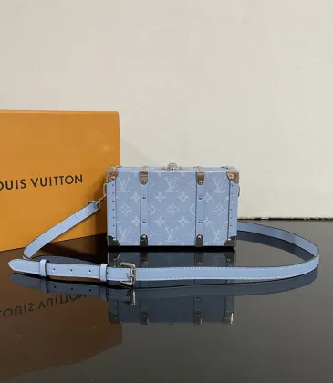 Louis Vuitton Light Blue Monogram Canvas Petite Malle Bag With Leather Strap #A50904