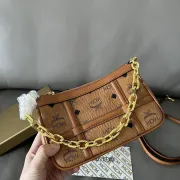 MCM Mini Crossbody Bag, Grid Pattern, Chain Strap, Style 65026 12.5 x 21.0 x 5.0cm #A61794