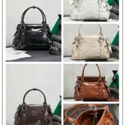 Miu Miu 5BA327 Glazed Leather Vintage Satchel Bag Removable Strap Top Handle Handbag #A65966 Miu Miu 5BA327 Glazed Leather Vintage Satchel Bag Removable Strap Top Handle Handbag #A65966