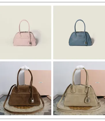 Miu Miu Vivant Suede Leather Bowling Top Handle Bag 32×19.5×11cm #A65025 Miu Miu Vivant Suede Leather Bowling Top Handle Bag 32×19.5×11cm #A65025