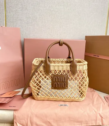 Miu Miu Woven Rattan Handbag With Leather Trim And Brand Plaque #A50907 Miu Miu Woven Rattan Handbag With Leather Trim And Brand Plaque #A50907
