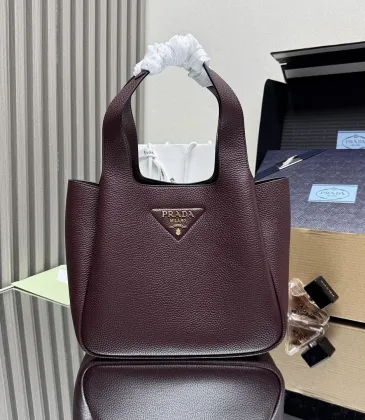 Prada BG335 2025 New Bucket Tote Bag - Burgundy Leather Large Version with Metal Logo #A59496