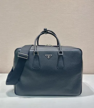 Prada Men's Black Pebbled Leather Briefcase with Signature Logo and Versatile Strap #A50985