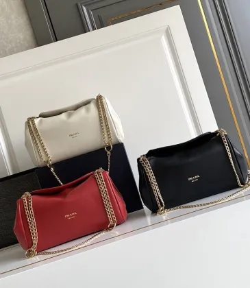 Prada Diagramme Shoulder Bag (3 Colors) – Red/White/Black Leather with Gold-Tone Chain Strap &amp; Branding #A59178