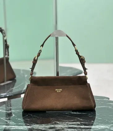 Prada Enchaîne Suede Handbag (1BC262) 2025 FW - Vintage Curved Silhouette, Removable Strap, 32.5×15.5×11cm #A59987