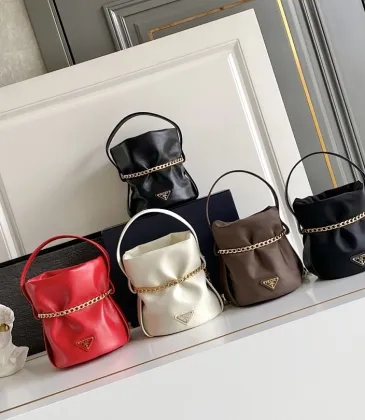 Prada Re-Edition Bucket Bag (4 Colors) – Red/Black/White/Brown Fabric with Gold-Tone Chain &amp; Triangle Logo #A59177