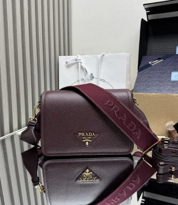 Prada 1BD314 Versatile Leather Crossbody Bag - Burgundy Top Version with Adjustable Logo Straps #A59497